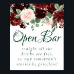 Rustic Blooms | Terracotta Marsala Red Open Bar Poster<br><div class="desc">Rich boho chic watercolor floral design featuring terracotta russet orange and burnt peach rose bouquets with dark red and green accents. From the "Boho Bloom" collection, this layout incorporates a rich Bohemian wildflower bouquet with radiant flower blooms and eucalyptus greenery foliage. For other colors, styles, or coordinating products, please visit...</div>