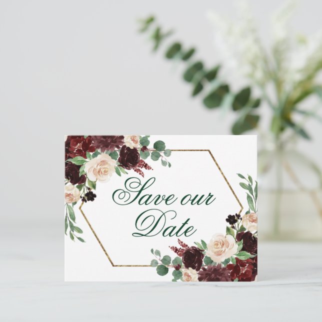 Rustic Blooms | Terracotta Marsala Save the Date Postcard (Standing Front)