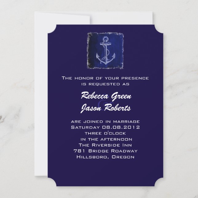 rustic Blue anchor nautical wedding invitation (Front)
