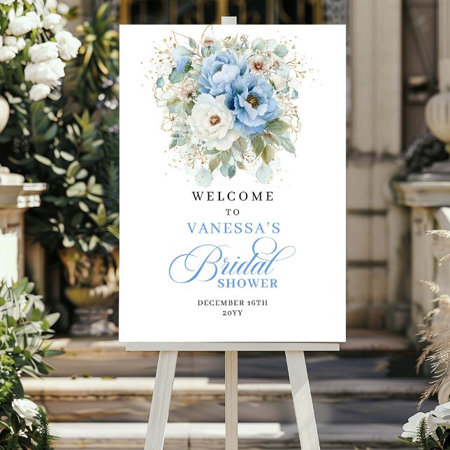 Rustic Blue and Gold Bridal Shower Welcome Poster (Rustic Blue and Gold Bridal Shower Welcome)
