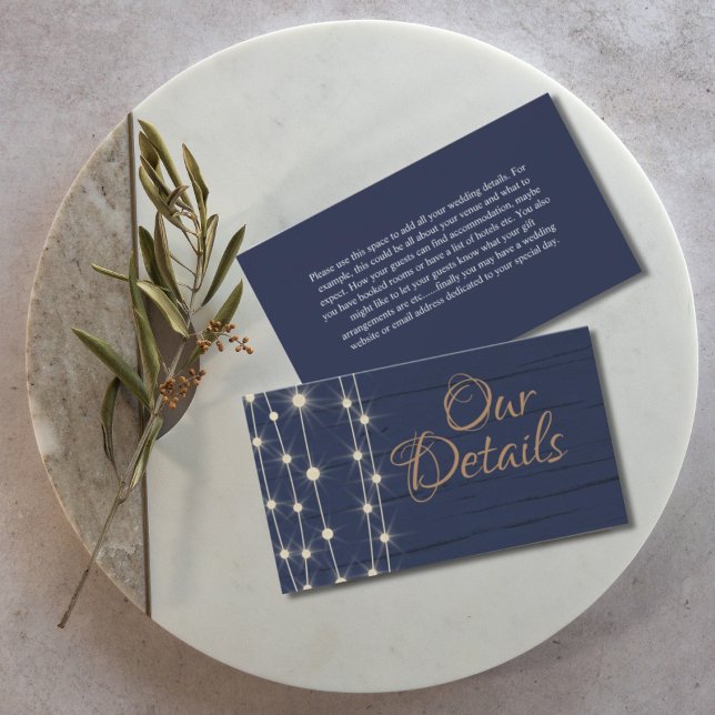 Rustic Blue and Gold Wedding Details Card (Creator Uploaded)