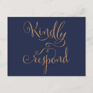 Rustic Blue and Gold Wedding RSVP Invitation Postcard
