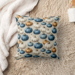 Rustic Blue and Neutral Pumpkins Cushion