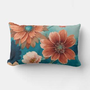 Rustic Blue and Rust Boho floral Lumbar Cushion