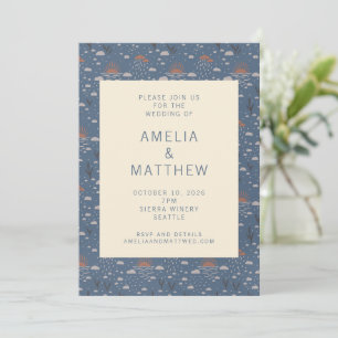 Rustic Blue and Rust Boho Nature Wedding  Invitation