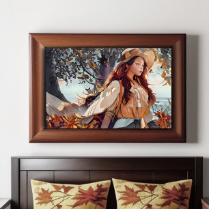 Rustic Blue and Tan Watercolor Girl Poster