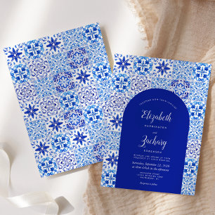 Rustic Blue Arch Portuguese Tile Wedding Invitation
