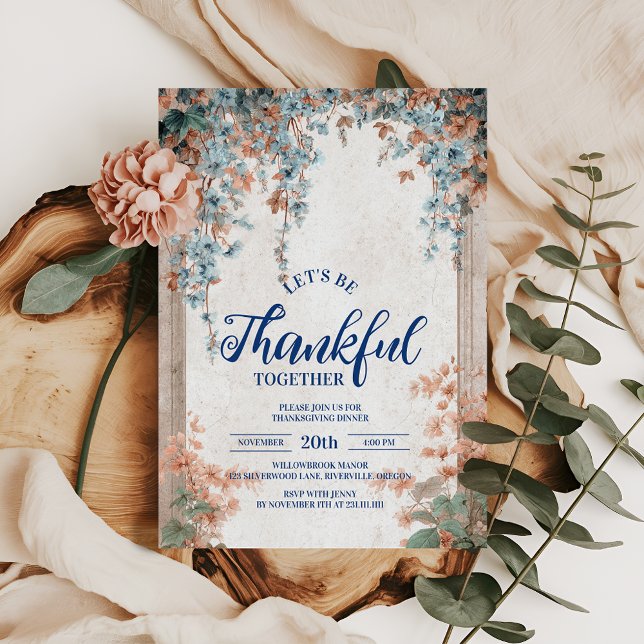 Rustic Blue Autumn Vine Thanksgiving Dinner Invitation (Creator Uploaded)