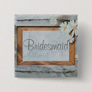 rustic blue barn wood daisy country bridesmaid 15 cm square badge