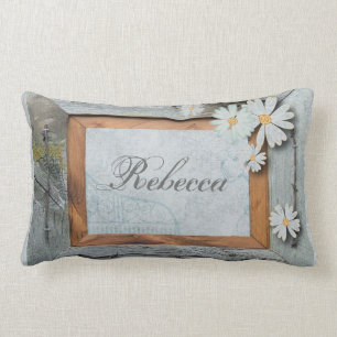 rustic blue barn wood daisy country wedding lumbar cushion