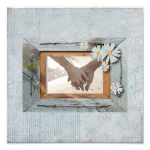 rustic blue barn wood daisy country wedding photo print