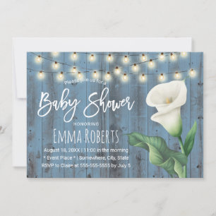Rustic Blue Barn Wood Lily Floral Baby Shower Invitation