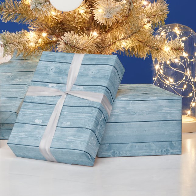Rustic Blue Barn Wood Wrapping Paper (Holidays)