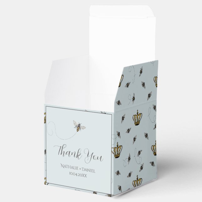 Rustic Blue Bees and Gold Crown Queen Bee Favour Box (Opened)