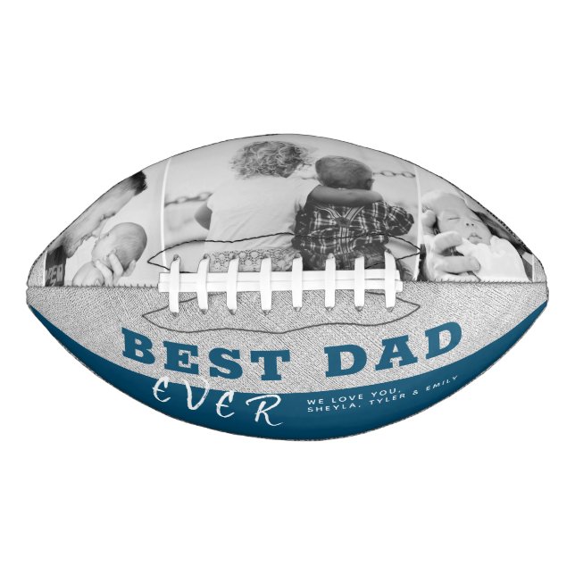 Rustic Blue Best Dad Father`s Day 3 Photo Collage Football (Front)