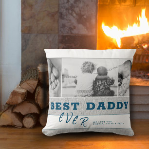 Rustic Blue Best Daddy Father`s Day Photo Collage Cushion