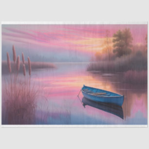 rustic blue boat pink skies reflection tissue paper