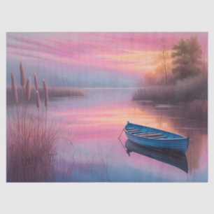 Rustic blue boat pink skies reflection tissue paper