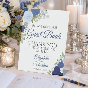 Rustic Blue Boho Floral Please Sign Our Guest Book