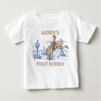 Rustic Blue Brown First Rodeo 1st Birthday