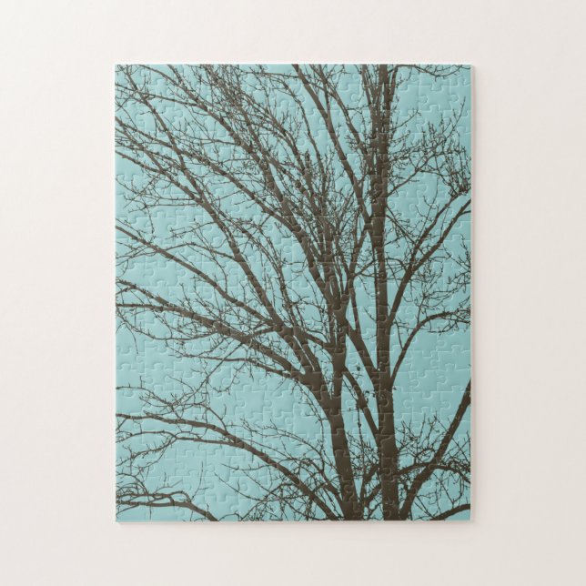 Rustic Blue Brown Tree Branches Jigsaw Puzzle (Vertical)