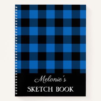 Rustic Blue Buffalo Plaid Monogram Sketch Book