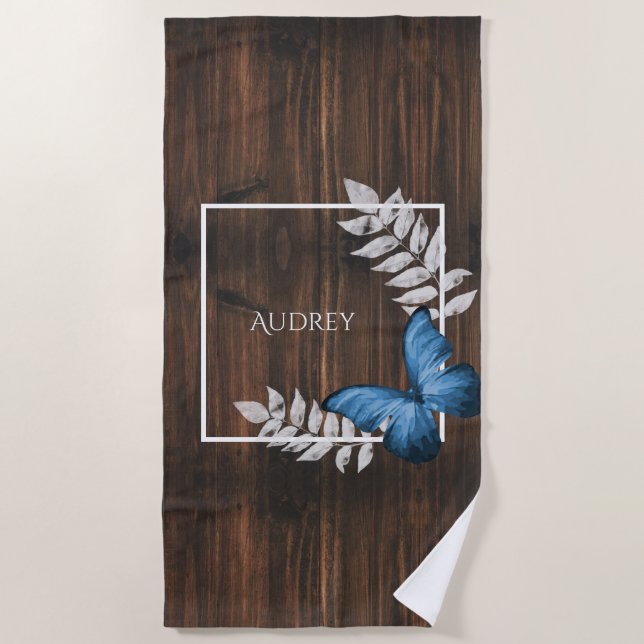 Rustic Blue Butterfly Beach Towel (Front)