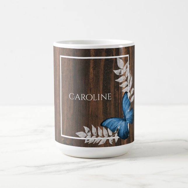 Rustic Blue Butterfly Personalised Coffee Mug (Center)