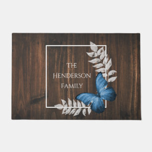 Rustic Blue Butterfly Personalised Doormat