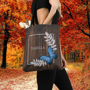 Rustic Blue Butterfly Personalised Tote Bag