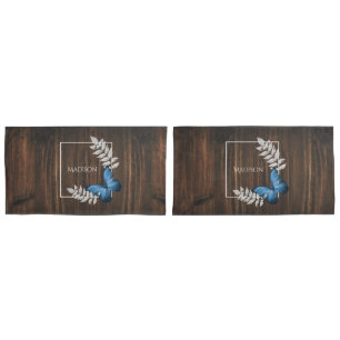 Rustic Blue Butterfly Pillow Case