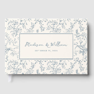 Rustic Blue Chinoiserie Pattern Wedding Guest Book