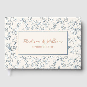 Rustic Blue Chinoiserie Pattern Wedding Guest Book