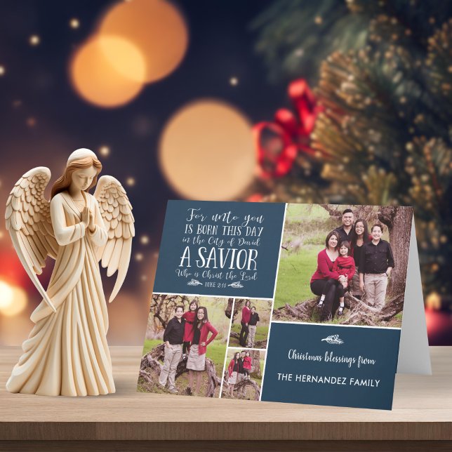 Rustic Blue Christmas Bible Verse Holiday Photo (Rustic Blue Christmas Bible Verse Holiday Photo Christmas Card with Digital Download)