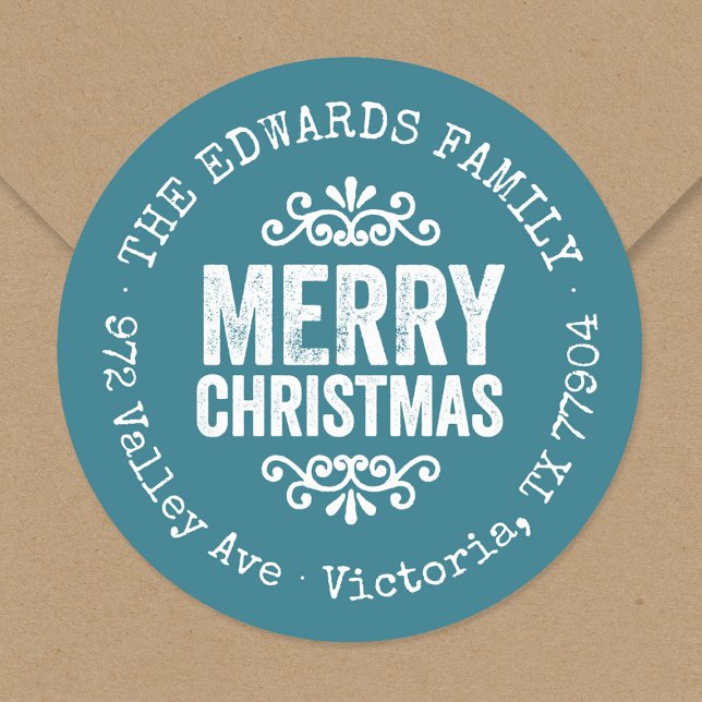 Rustic Blue Christmas Circle Return Address Label (Creator Uploaded)