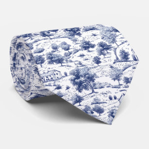 Rustic Blue Countryside Toile Pattern Tie