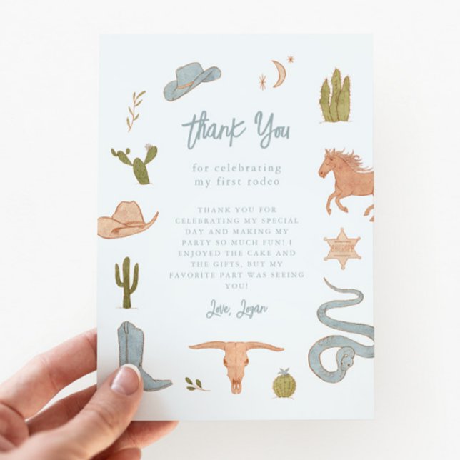 Rustic Blue Cowboy Birthday Party Thank You Card (Creator Uploaded)