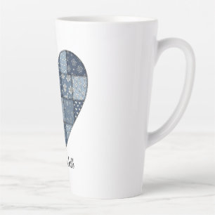 Rustic Blue Denim Patchwork Heart Illustration Latte Mug