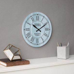 Rustic Blue Distressed Wood Roman Numerals Beach Large Clock