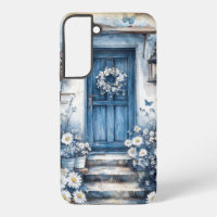 Rustic Blue Door with Daisies – Cottagecore