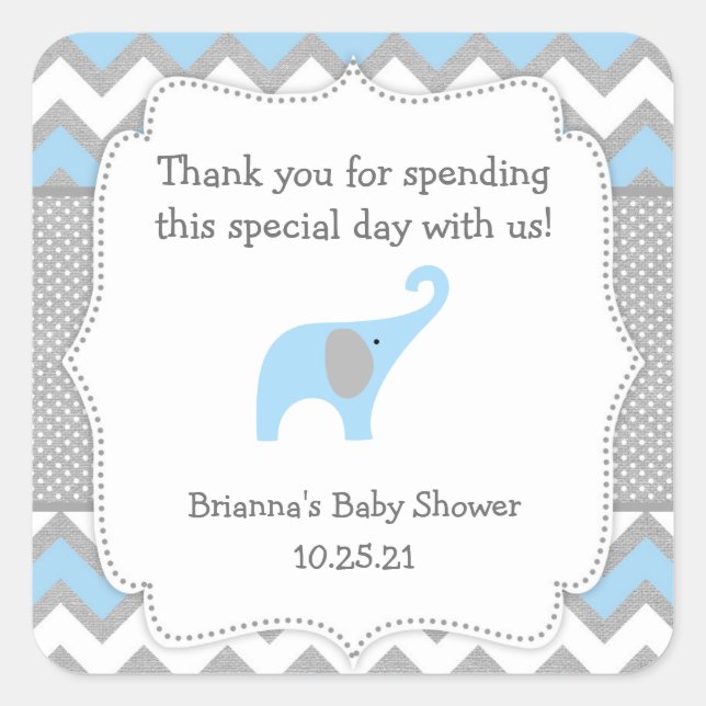 Rustic Blue Elephant baby shower favour sticker bo (Front)