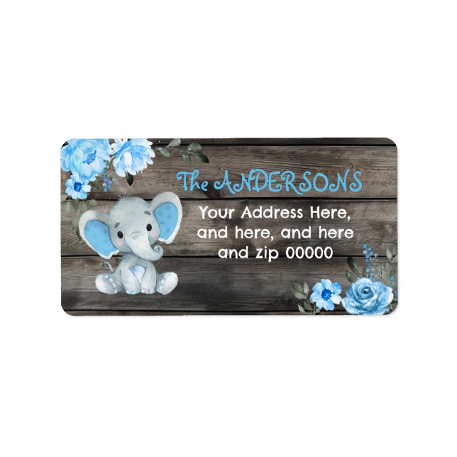 Rustic Blue Elephant Return Address Baby Shower Label (Front)