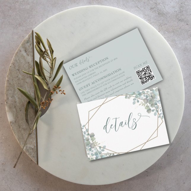 Rustic Blue Eucalyptus Gold Frame Wedding Details Enclosure Card (Creator Uploaded)