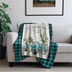Rustic Blue Farmhouse Truck   Family Name Blanket
