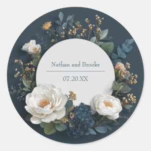 Rustic Blue Floral Botanical Wedding Sticker