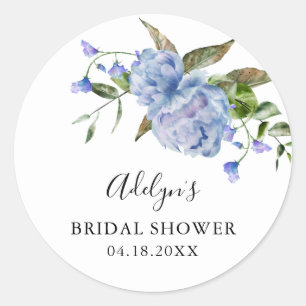 Rustic Blue Floral Bridal Shower Favour   Classic Round Sticker
