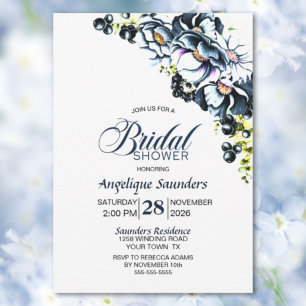 Rustic Blue Floral Bridal Shower Invitation