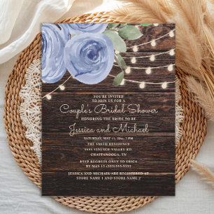 Rustic Blue Floral Couple's Bridal Shower Invitation