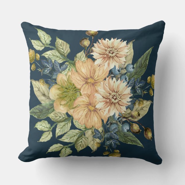 Rustic Blue Floral Farmhouse Cushion (Front)