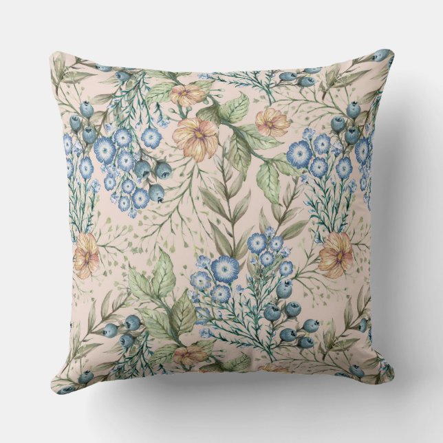 Rustic Blue Floral Farmhouse Cushion (Back)